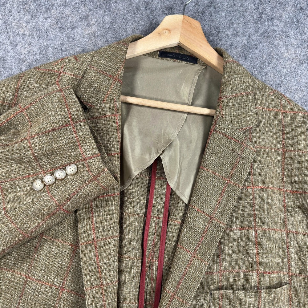 E Thomas Sport Coat Mens 56L Brown Plaid Wool Silk Linen Canada‎